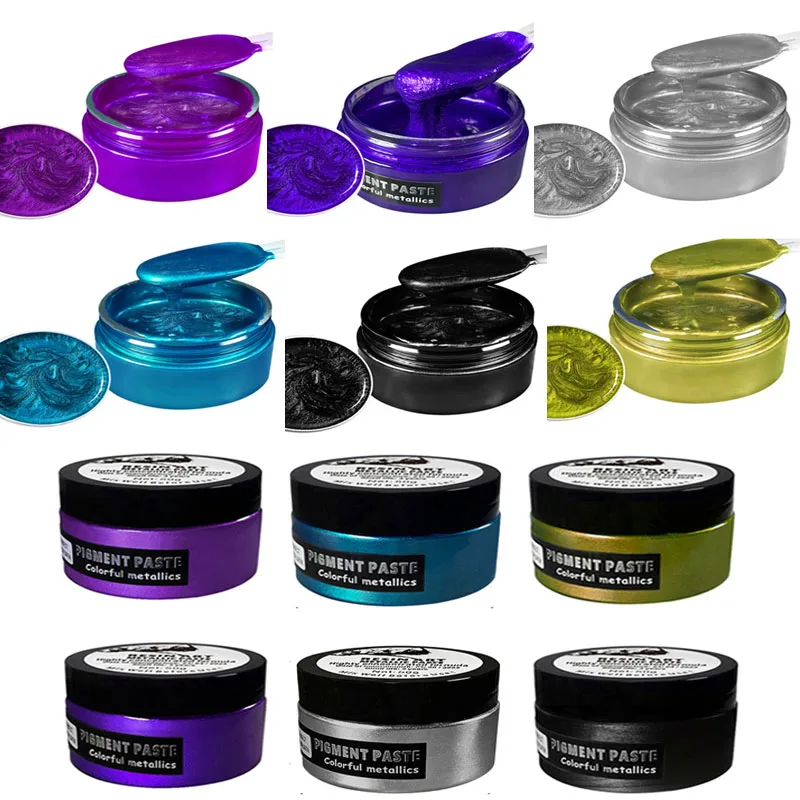 6 Colors 50g Metallic Pigment Paste High Saturation Gloss Epoxy Resin Dye for DIY Mold Handmade Craft Coloring