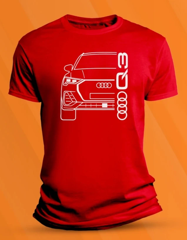 أودي Q3 تي شيرت قطني رجالي أسود أبيض أحمر خط الفن أودي نمط السيارة ملابس الشارع الشهير عادية صيف 2025 #2