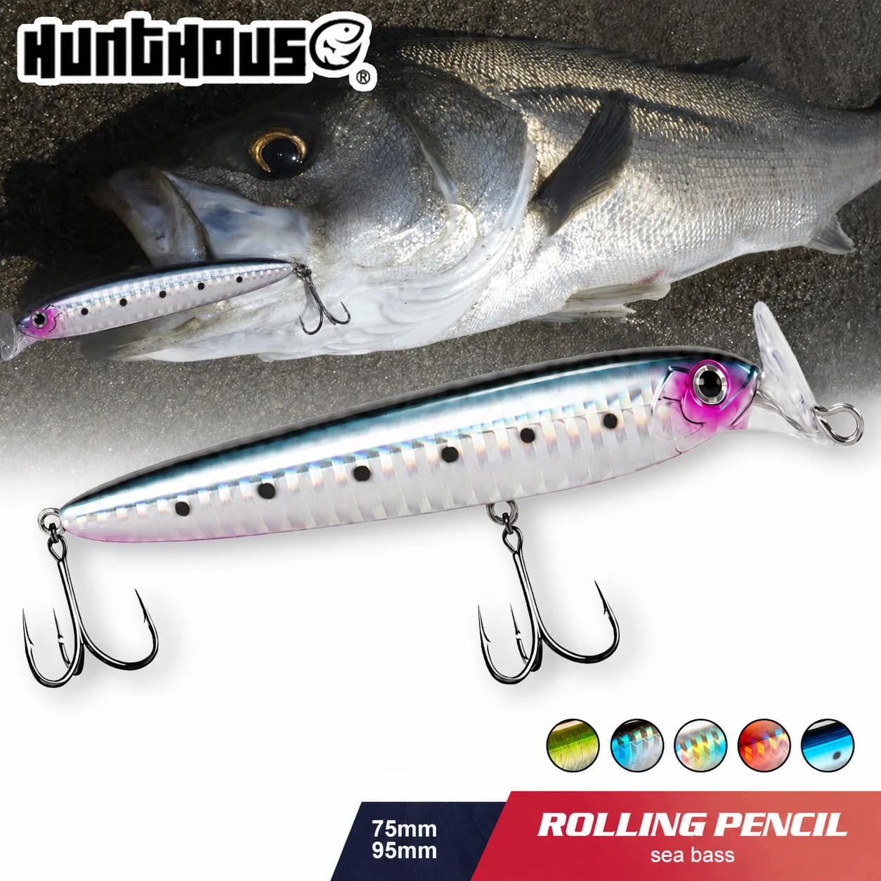 Hunthouse Minnow Angelköder Popper Sinkender Hartköder 75mm 13g 95mm 22g Wobbler Künstlicher Salzwasserköder für Hecht- und Barschangeln