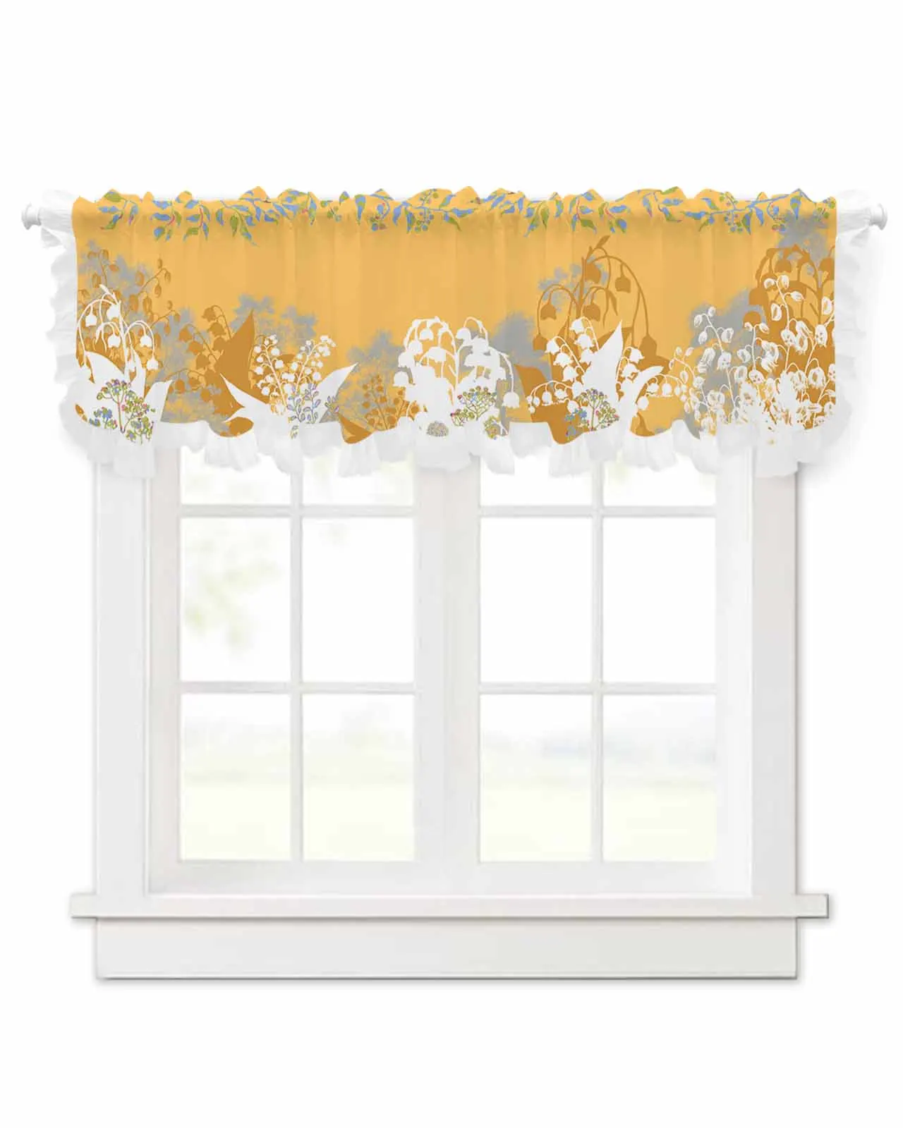 Abstract Lily Of The Valley Flower Short Tulle Half Curtains for Living Room Kitchen Door Cafe Window Sheer Valance Drapes