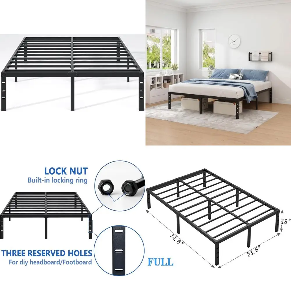 

Полноразмерный сверхпрочный металлический каркас кровати с местом для хранения вещей, простая сборка, коробчатая пружина не требуется, прочный наматрасник для комфорта