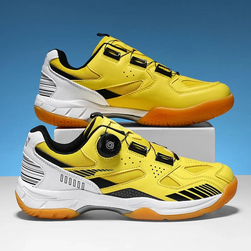 

2024 New Couples Gym Badminton Shoes Yellow Black Indoor Sports Shoe Mens Womens Breathable Court Shoes Quick Lacing Tennis Shoe