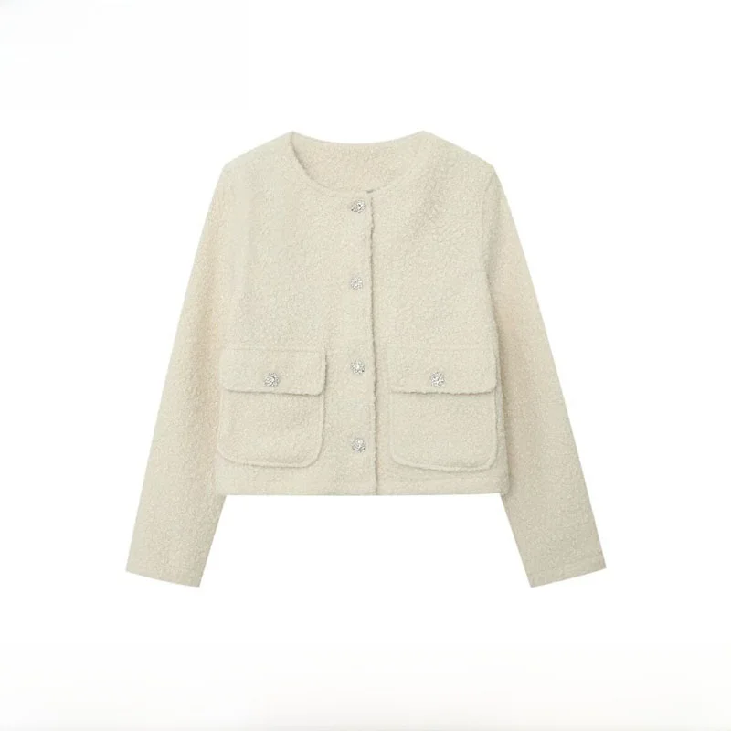 

Faionable ort round Ne Coat New Autumn Winter Women's Street Sle Polyester Fiber Warm Long Sve Button up Outerwear