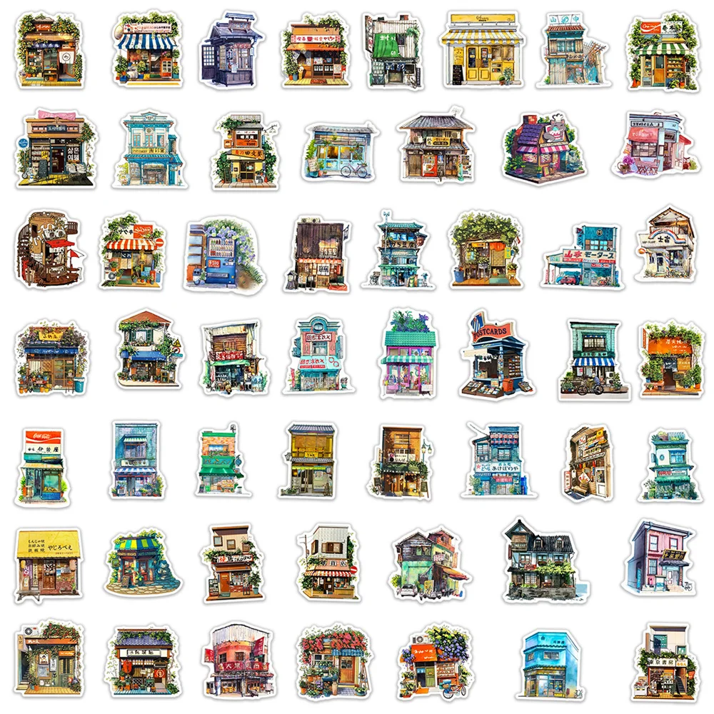 50pcs Aesthetic Japanese Retro Corner Store Sticker For Scrapbook Laptop Phone Scrapbooking Supplies Vintage Cartoon Stickers