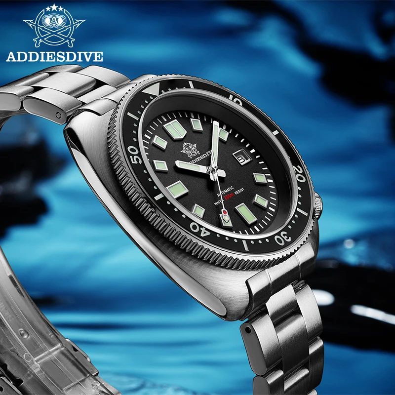 ADDIESDIVE Men's Automatic Diver Watch Sapphire Glass AR Coated 8215 Mechanical Watches BGW9 Luminous 200m Waterproof Wristwatch