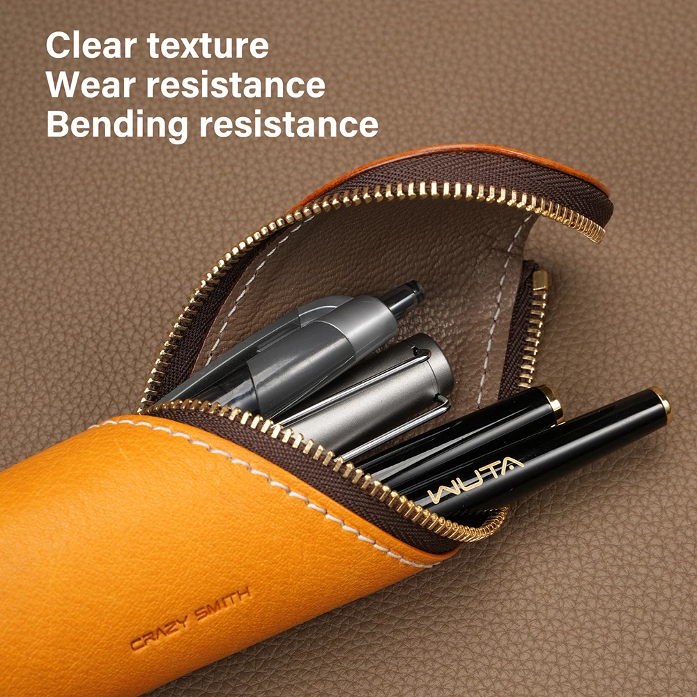 CRAZYSMITH Handmade Genuine Leather Pen Sleeve Croissant Style Stylish Pen Bag Pen Case Holder for Fountain Pen Accessories