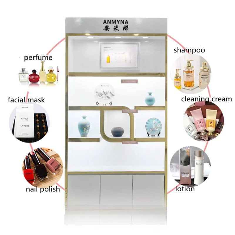 Custom, new products for cosmetic shop showcase makeup dosplay with skincare beauty materials for women