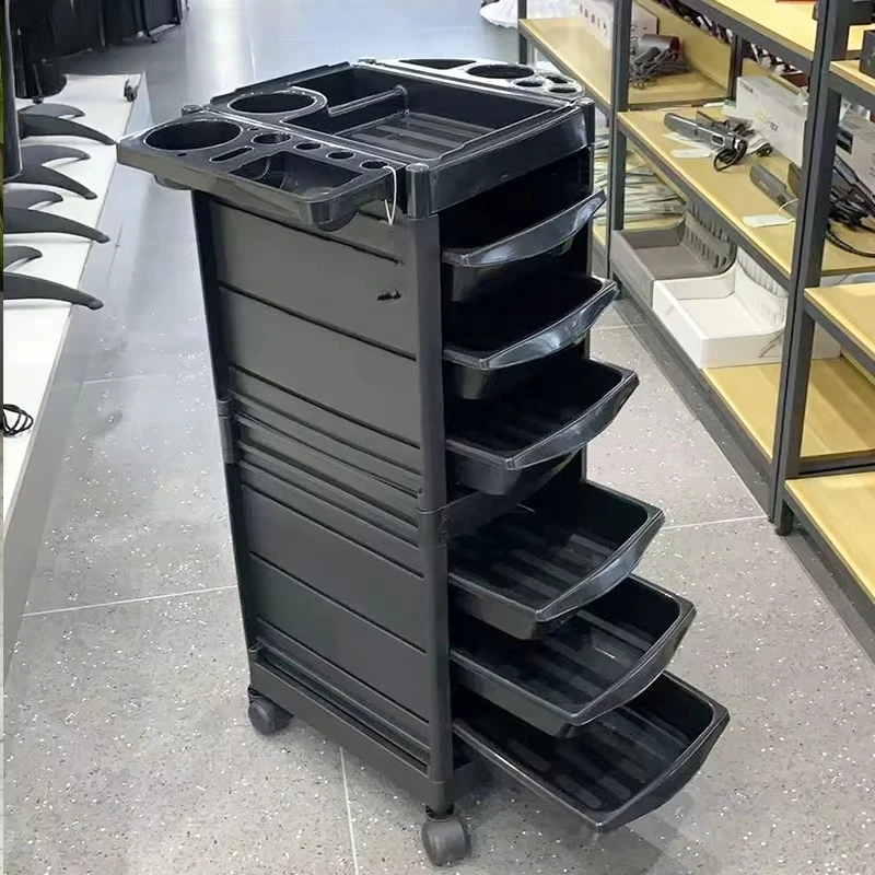 Black 6-layer rolling salon cart storage rack