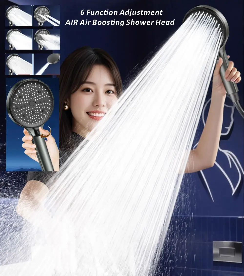

New 6 Mode Adjustable Shower Head Rainfall Shower Large Flow Shower High Pressure Water Saving Shower Mixer Bathroom Accessories