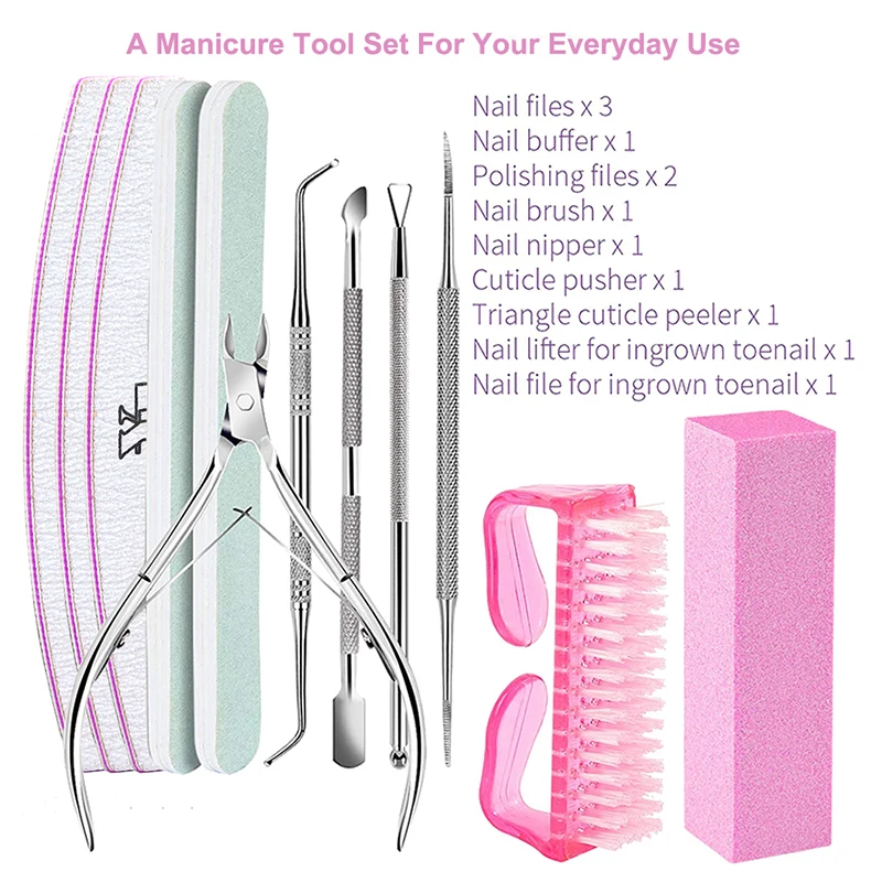 

12Pcs Colorful Manicure Set Nail Art Exfoliating Nails Files Buffing Block Scissors Peeling Push Dead Light Beige Cuticle Pusher