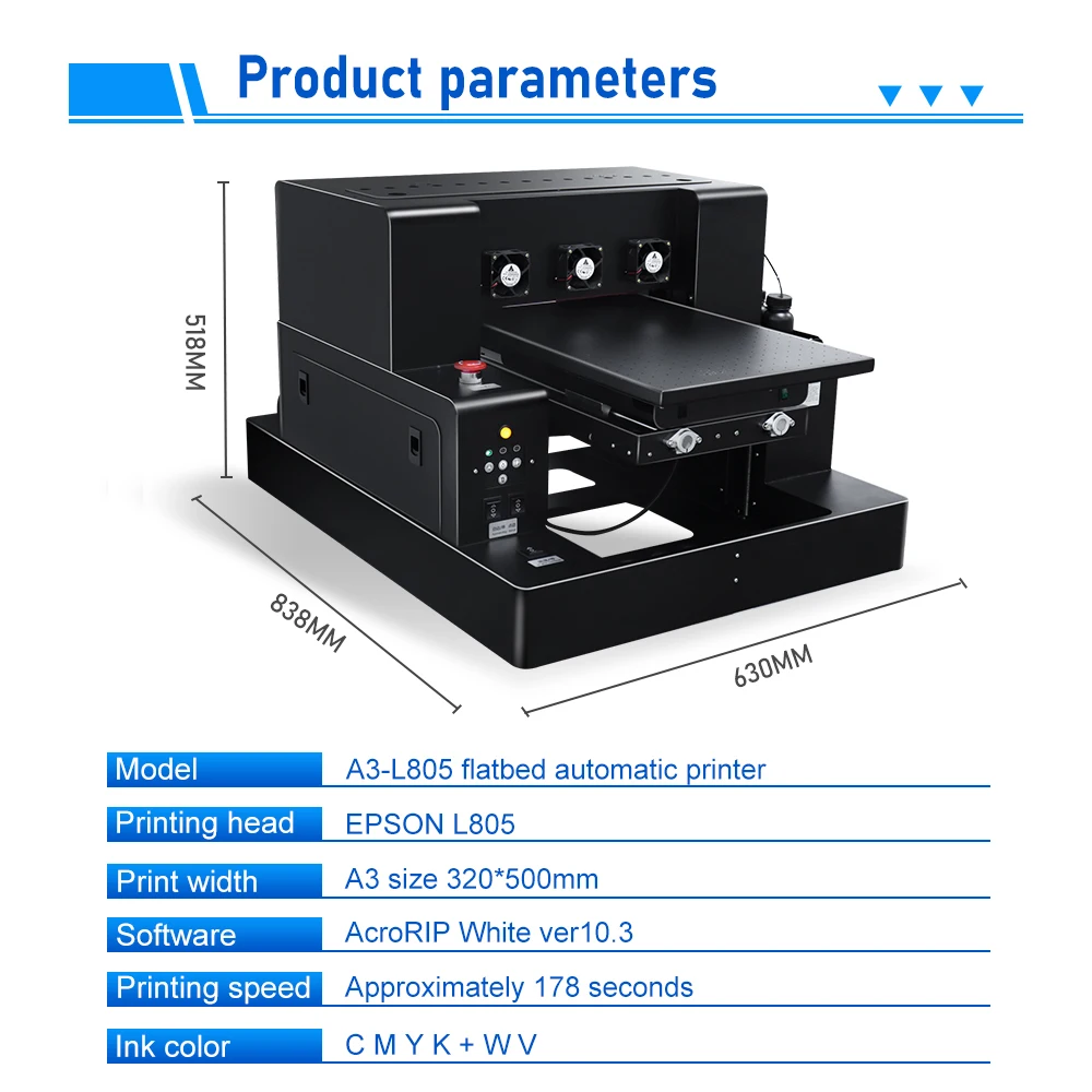 A3 UV Printer For Epson L805 UV Flatbed Printer with Varnish UV DTF Printing Machine For Phone case Metal Bottle Acrylic Print