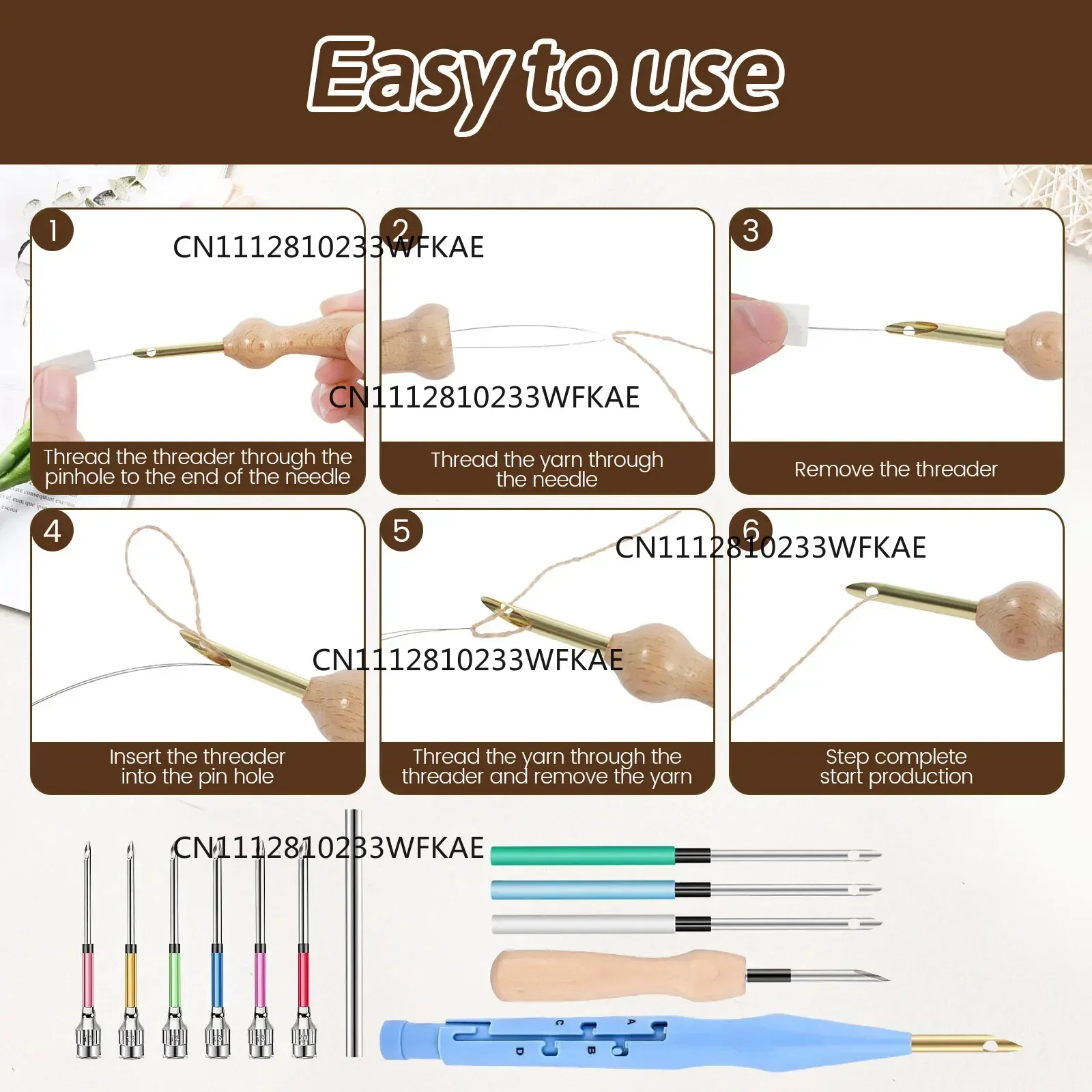 17Pcs Punch Needle Embroidery Kits Wooden Yarn Clothes Embroidery Pen Crochet Knitting DIY Craft Stitching Sewing Tools