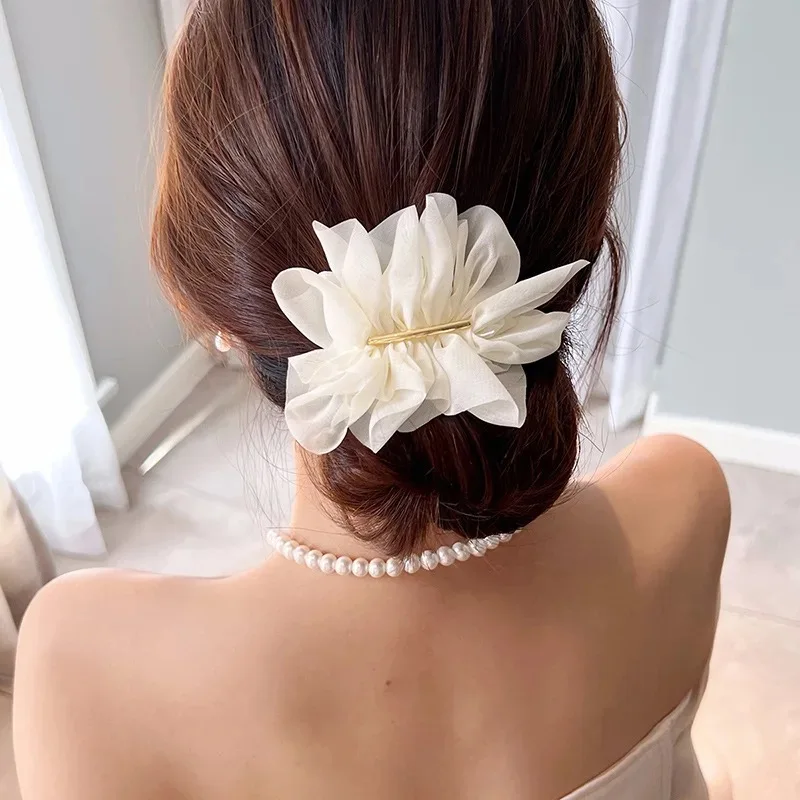 Korean Chiffon Flowers Hair Clip Women Back Head Ponytail Clip Super Fairy Temperament Sweet Elegant Girls Spring Clip Headdress