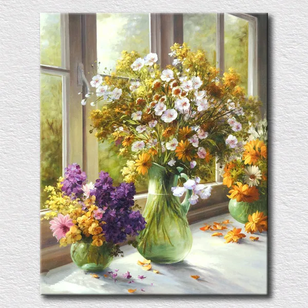 Handpainted Flower Oil Painting on Canvas for Living Room Wall Decor Replica Modern Still Life Art for Bedroom Home Decoration