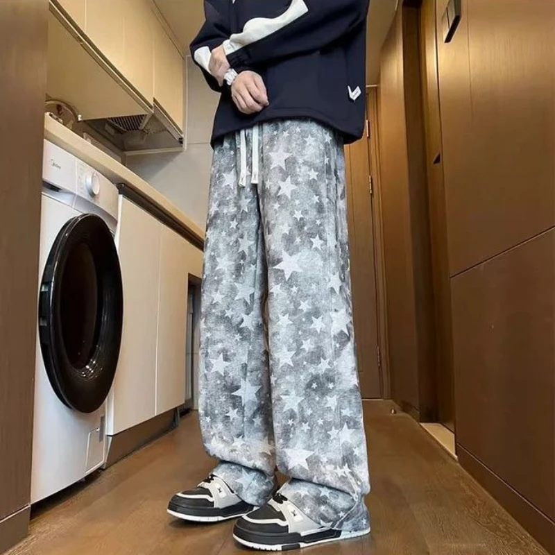 Tie Dye Straight Leg Pants for Teen Boys Casual Loose Fit Sweatpants Autumn Winter American Style Sporty Streetwear Trousers