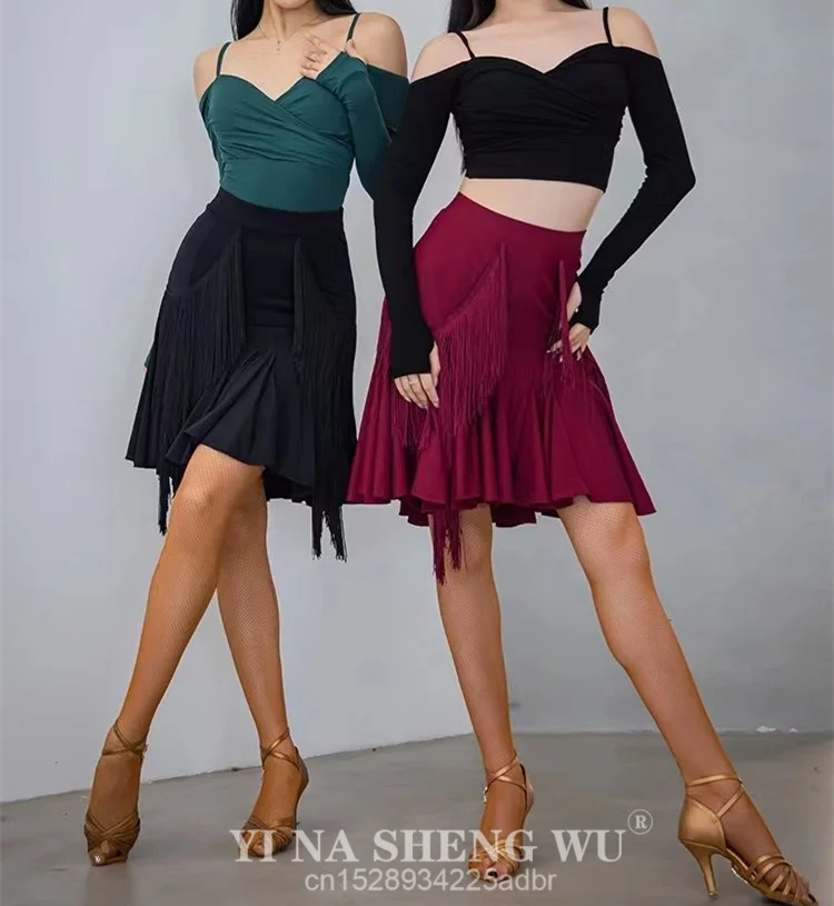

Юбка для латинских танцев, длинное платье для взрослых и женщин, танцевальное платье с кисточками, одежда для тренировок, юбка с большим подолом «рыбий хвост», низ, одежда для выступлений