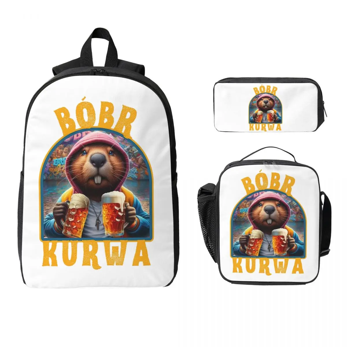 Bober Bbr Beaver Backpack Boys Girls BookBag School Bag Laptop Shoulder Bags 3ps Insulated Lunch Bag Pencil Case