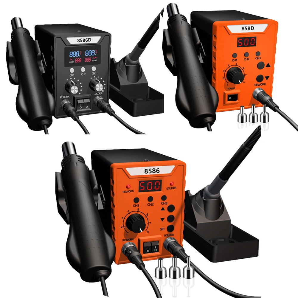 Rework8586 858D 2-in-1 Multi-Function Soldering Station with Soldering Iron and Hot Air g un, Adjustable Temperature and Airflow
