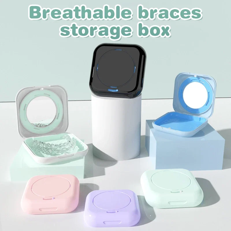 

1PCS Travel Breathable Magnetic Retainer Case With Mirror False Denture Box Dental Box Braces Aligner Mouth Guard Case For Teeth