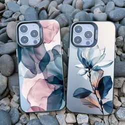 Ink Wash Painting Flower Phone Case for iPhone 15 14 Plus 13 Mini 16 14 13 12 11 Pro Max Shockproof Matte Laser Back Cover Funda