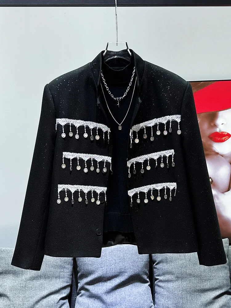 

Новая мужская куртка 2024 года с воротником-стойкой, блестящими пайетками и накладками на плечах, в корейском стиле, повседневная модная верхняя одежда для осеннего сезона