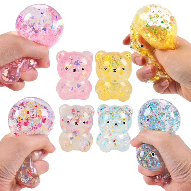 TPR Stree Relief Teddy Bear Squishy Toy Syrup Kid\'s Gift Color Animal Pinch Fidget Sensory Decompress Squeeze Sugar Vent Ball