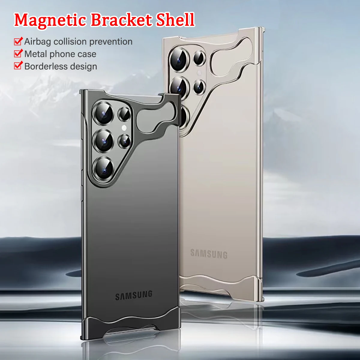 Irregular Aluminum Alloy Rimless Phone Case For Samsung S23 S24 Ultra Plus With Lens Film Shockproof Shell Anti-fall Metal Cover