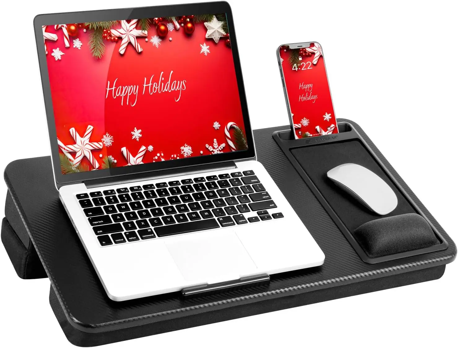 

Large Adjustable Lap Desk for 17.3" Laptops, Ergonomic Cushion, Wrist Rest & Mouse Pad, Black