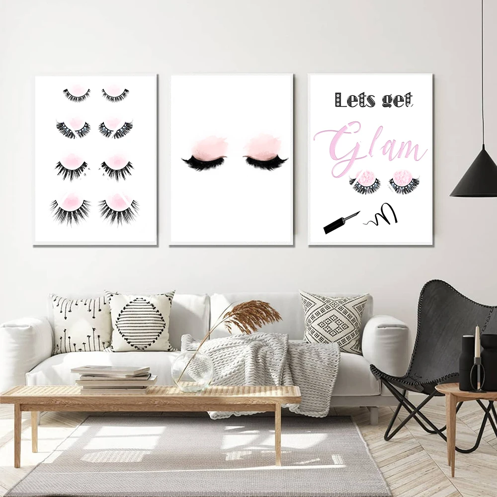 Lashes Glitter Girl Salon Lipstick Wall Art Canvas Painting Nordic Posters And Prints Wall Pictures For Living Room Trendy Decor