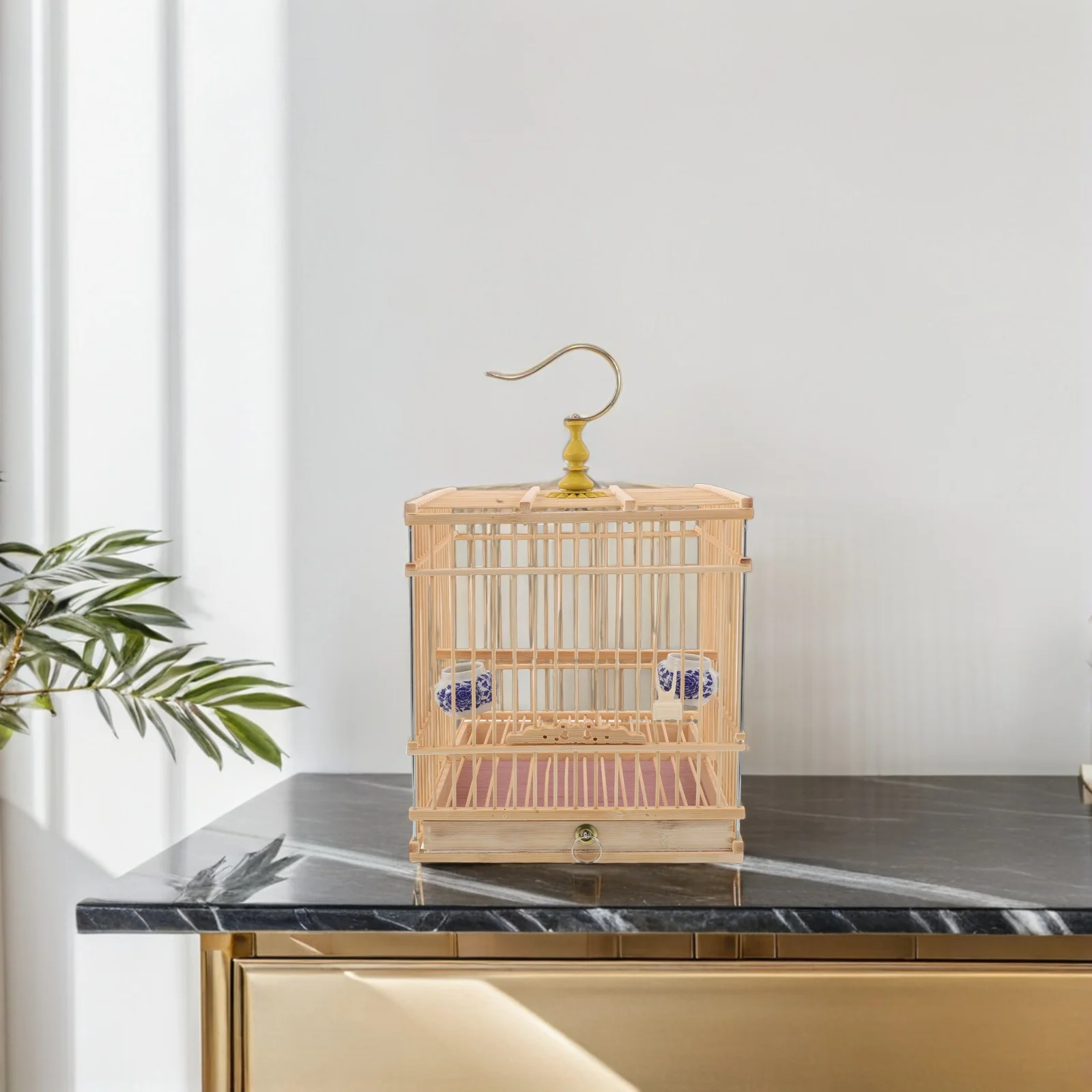 

Carbonized Bamboo Bird Cage Rectangular For Goldfinches Zosterops With Removable Tray Enhanced Durability Habitat