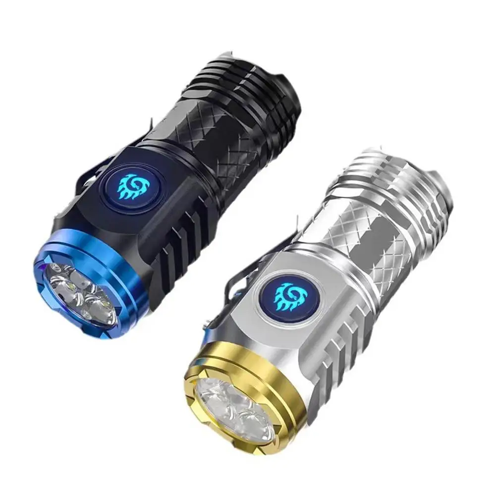 Mini LED Three Eye Mini Flashlight Strong Light Rechargeable Portable Outdoor Lighting Long-Range Powerful Flash Lights