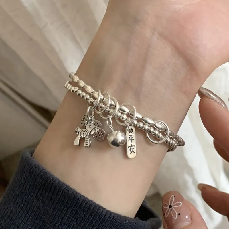 

PANJBJ стерлингового серебра 925 пробы тайский серебряный браслет с буквами для женщин винтажное геометрическое сердце любовь Lucky Punk ювелирные изделия дропшиппинг