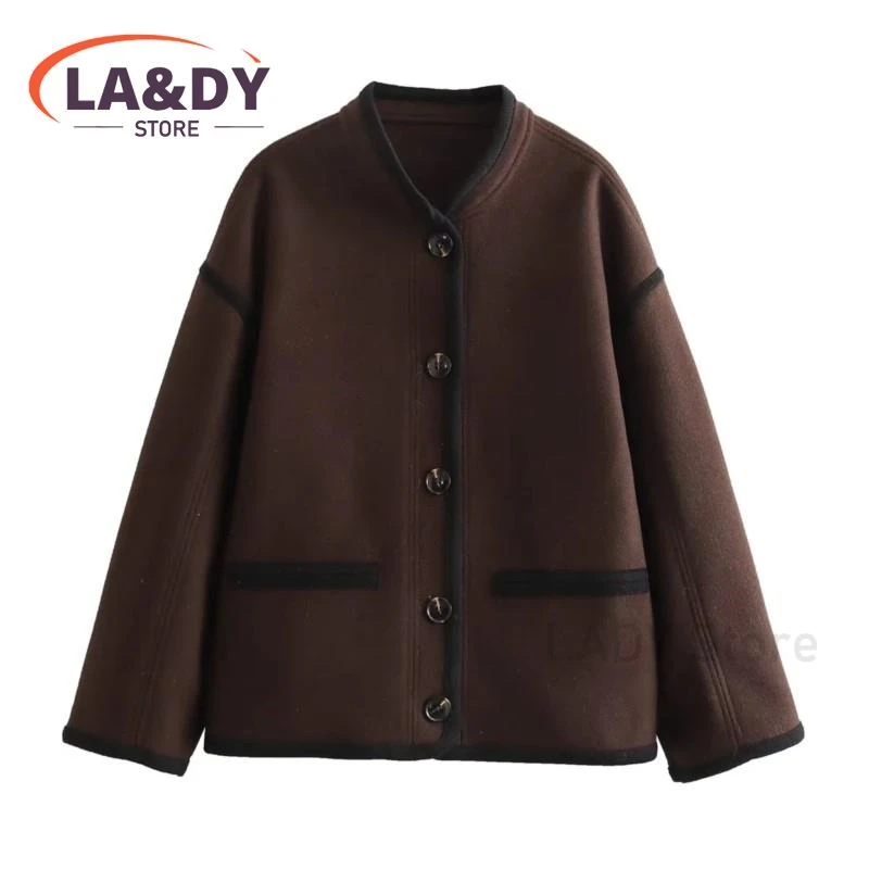 Jacket Coat Women 2024 Spring Autumn Fashion Splice Loose Long Sleeve Female Solid Color Casual Buttons Pockets Tops Outerwear