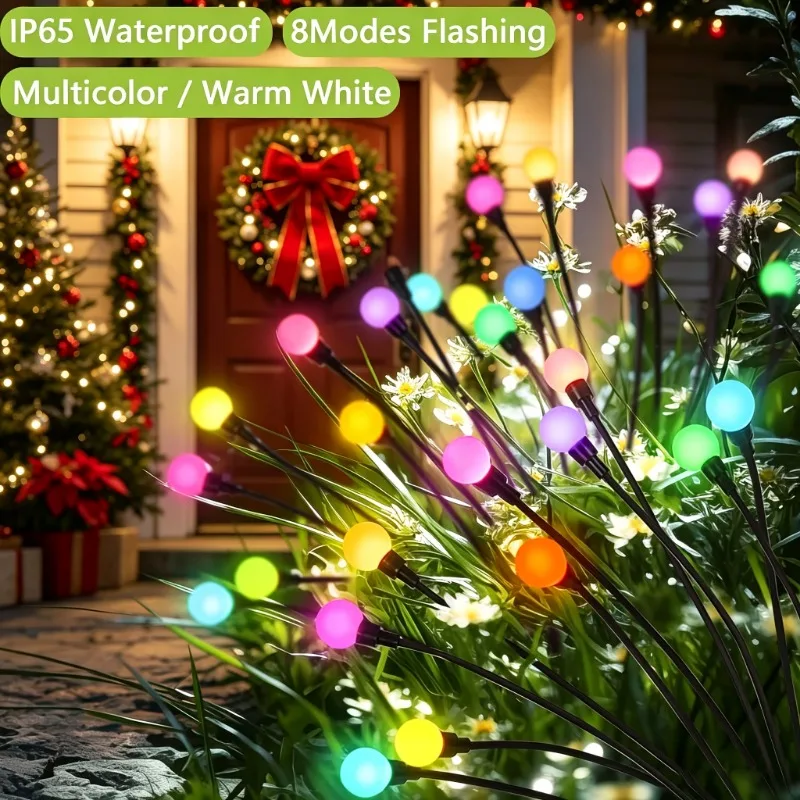 New 2 Sets of Solar Firefly Walkway Lights, 8 LED Warm LED Swaying Column Lights, Decorative Lighting for Christmas Parties, Weddings, Backyard Gardens and Courtyards, Halloween Costumes, Waterproof and Durable - view 2