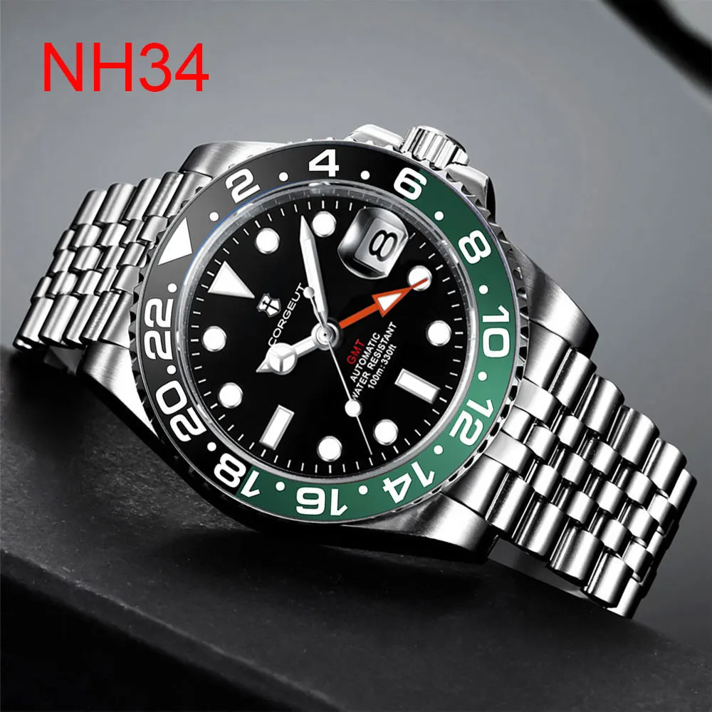 New Luxury NH34 Mechanical Wristwatch Corgeut Luminous GMT Watch Top Brand Sapphire Glass 10Bar Male Clock Reloj Hombre