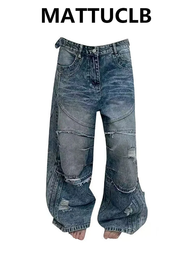 

Women's Jean Baggy Ripped Denim Pants Abi Design Wide Fit Punk Grunge Y2K Japanese Harajuku American Retro Goblin Core Boyfriend