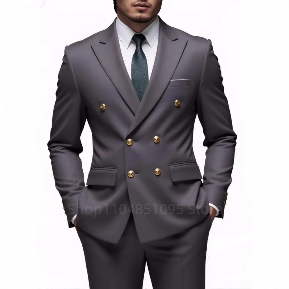 Moda 2 pièces hommes mariage smoking veste Double boutonnage garçons d'honneur fumer affaires coupe ajustée vêtements décontractés pour hommes