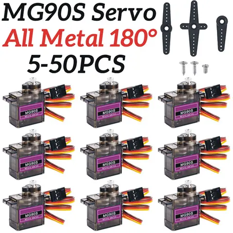 MG90S Servo 9g 5/10/20/50 pezzi All Metal Gear 9g SG90 Versione aggiornata per elicottero aereo barca auto MG90 9G Trex 450 RC Robot