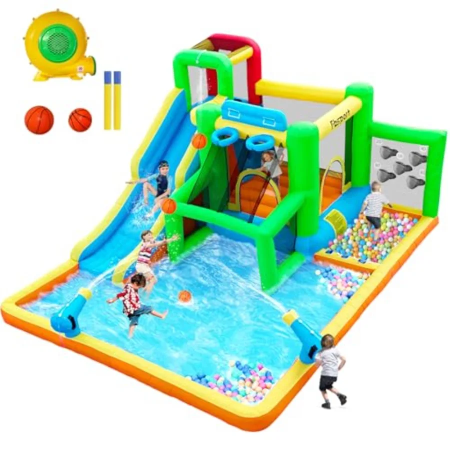 

FBSPORT Надувной Bounce House Водная горка для использования в помещении и на открытом воздухе с вентилятором 550 Вт Bounce Castle с горкой для стрельбы с мячом