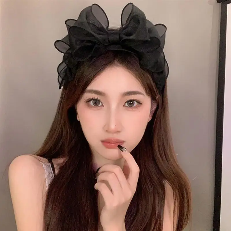 L5YC Black-Bow Headband Butterfly Bow Hairpin for Perfect-Look Hair Accessories