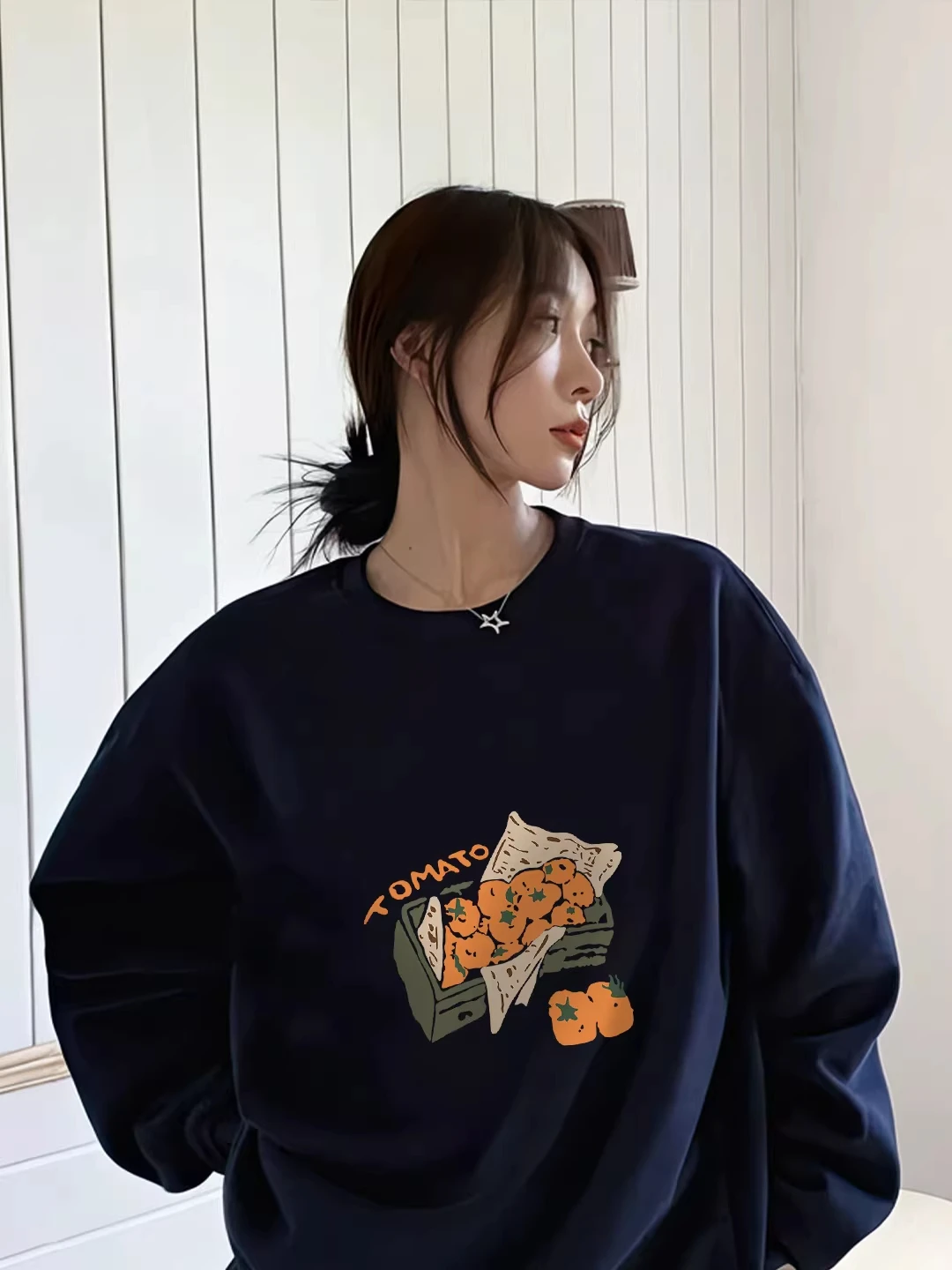 

Loose Fit Women's Fleece Lined round Neck Sweatshirt Casual Style Korean Fashion plus Size 300 Pounds Autumn Winter Shirt