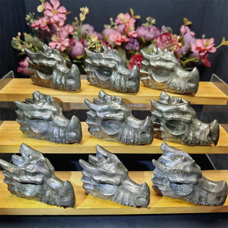 Wholesale Hand Carved Pyrite Dragon Skulls Crystal Crafts Dragon For Home Decoration