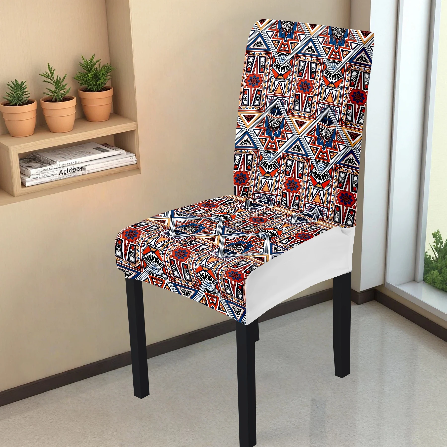 Bohemian Geometric Print Elastic Chair Cover, 2024 New Stretchable Full - Coverage Chair Protector, Washable N