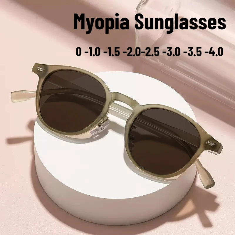Men Women Fashion New Retro High-end Myopia Glasses Outdoor Sunscreen Sunglasses Personalized Round Frame Myopia Glasses -4.0
