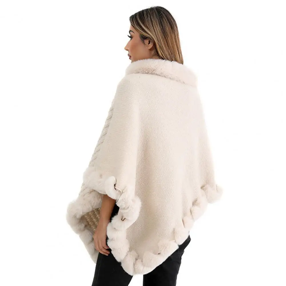 

Shawl Cloak Durable Shawl Wrap Elegant Women's Plaid Triangle Shawl with Faux Fur Trim Lightweight Warm for Shoulder for Winter