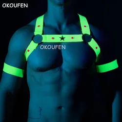 Fashion Fluorescence Chest Strap Rainbow Bracelet Band Nightclub Bar Male Singer Stage Performance Fitness