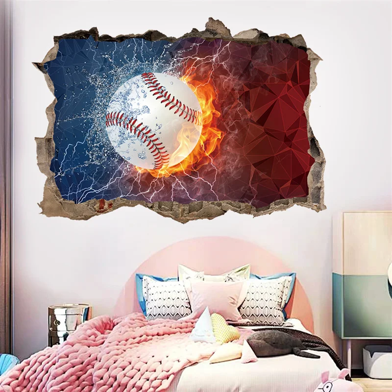 Wall Breaking Baseball Wall Stickers Room Decor Stickers Muraux pegatinas de pared