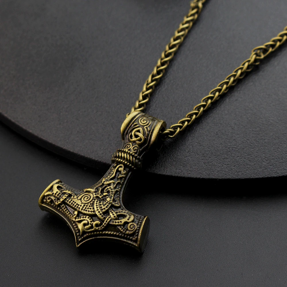 نورس الفايكنج ثور المطرقة Mjolnir الاسكندنافية رون تميمة قلادة سبيكة سلسلة Vegvisir مرساة قلادة الذكور المجوهرات