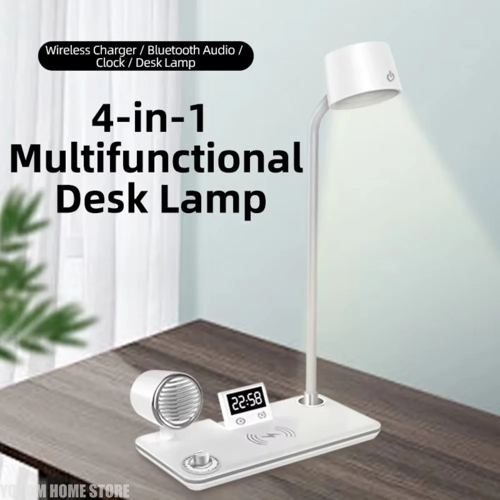 

Светодиодная настольная лампа USB-порт Bluetooth Многофункциональное беспроводное зарядное устройство Подставка-часы для спальни Прикроватное декоративное освещение Настольный светильник