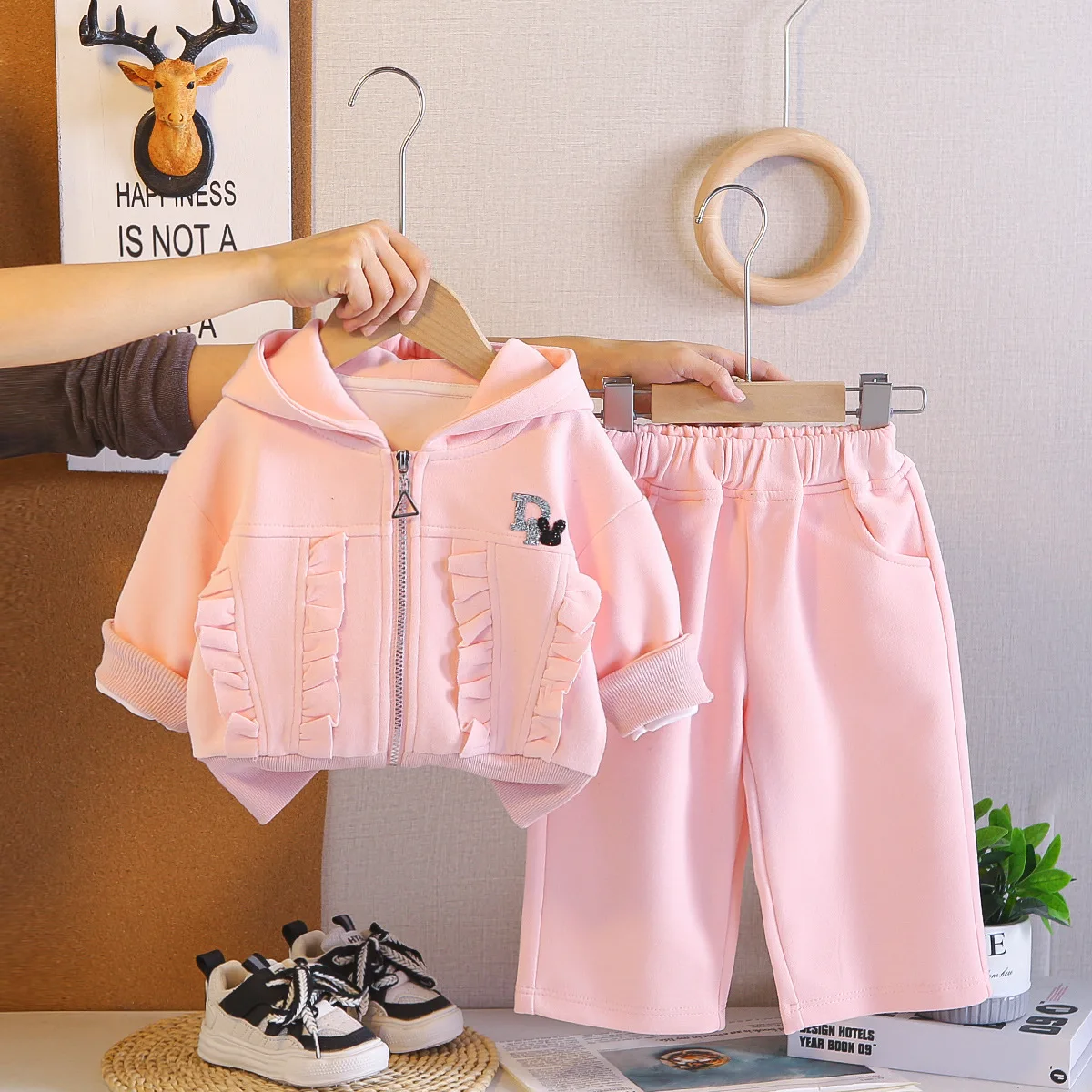Korean Style Baby Girl Clothes 0-5 Years Solid Color Long Sleeve Hooded Jackets and Pants Two Piece Set Girls Boutique Outfits
